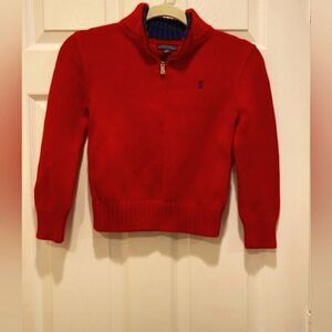 Polo Ralph Lauren Cable-Knit Cotton Quarter-Zip Sweater, Boys sz 7. Red & blue.